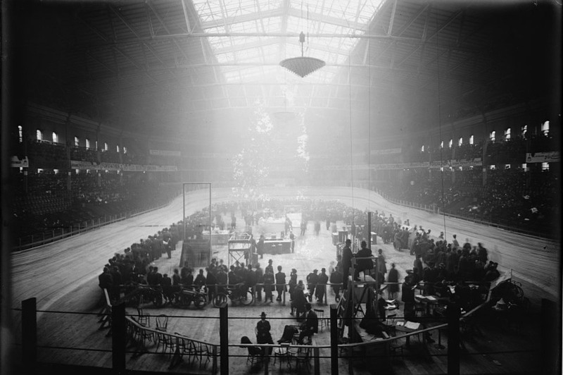 Madison Square Garden during the six-day bike race, c. 1900.